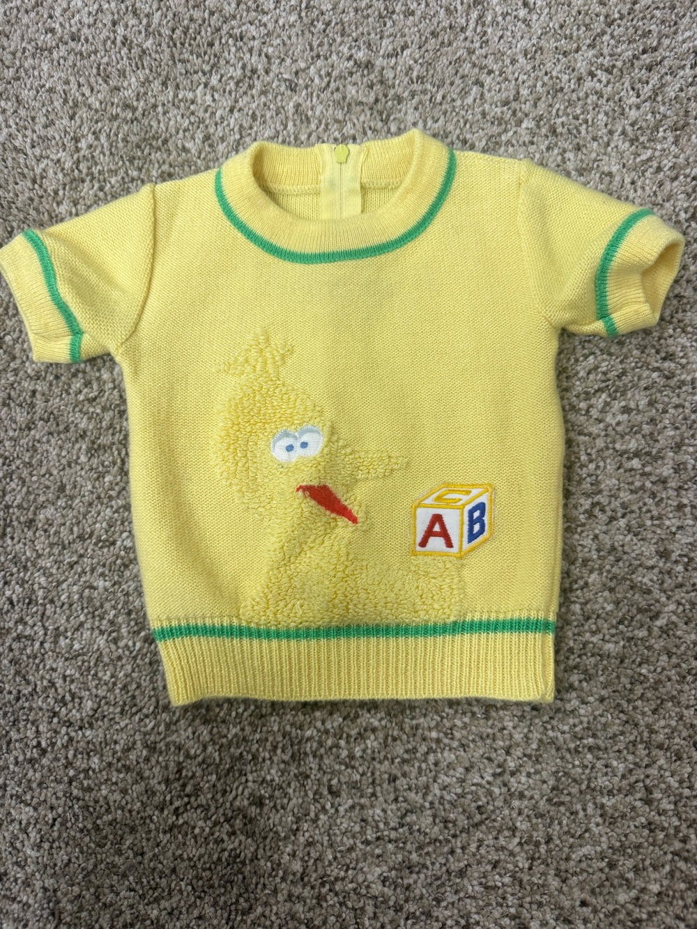 Vintage Yellow Big Bird Embroidered Kids Short-Sleeve Top